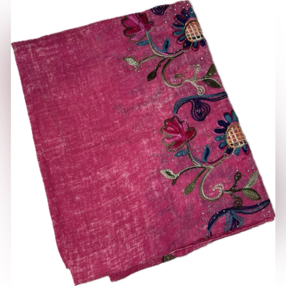 Woman embroidery floral scarf hundred percent cotton